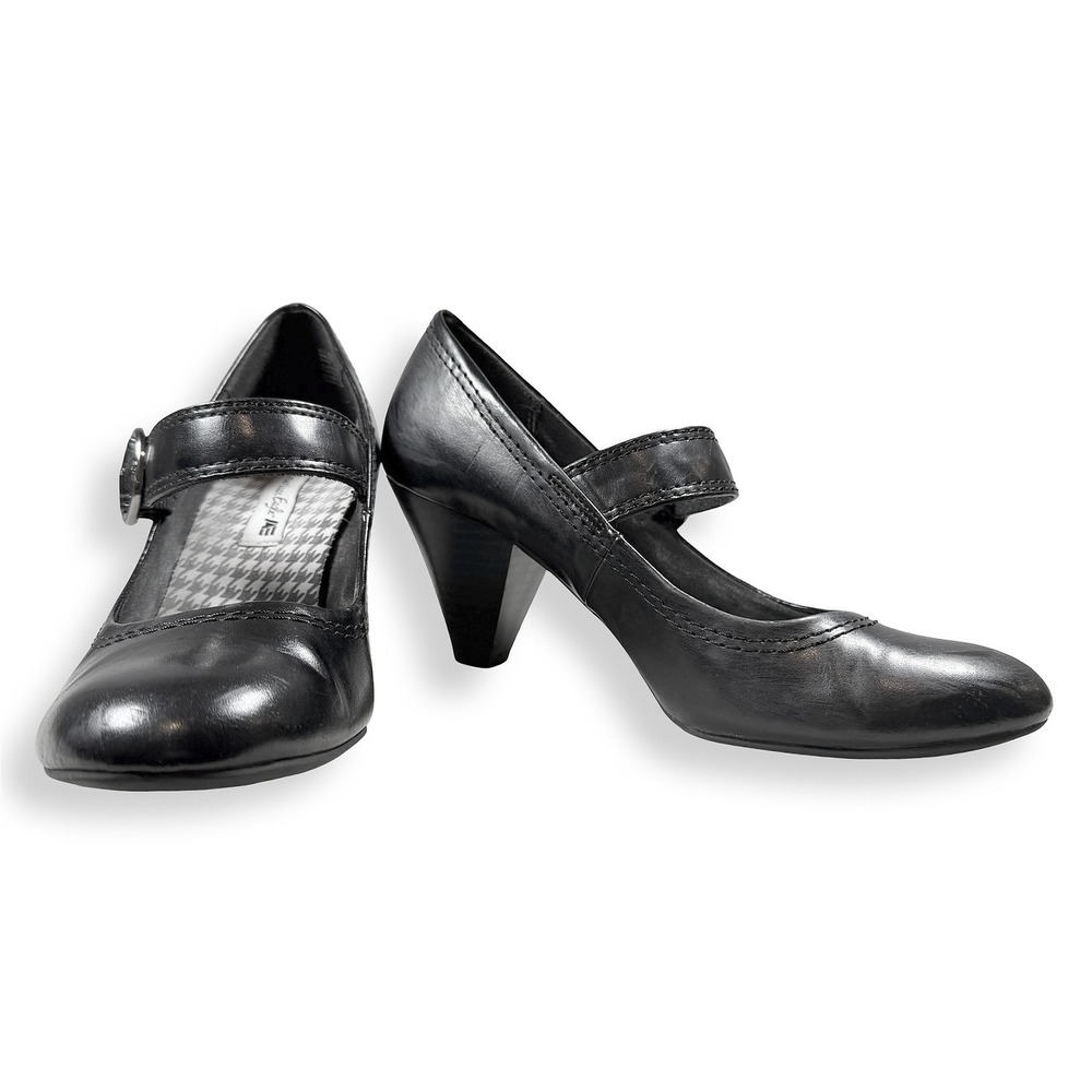 American Eagle Black Mary Jane Heels Buckle Strap Houndstooth Lining Womens